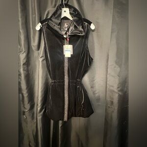 NEW RAFAELLA Black Velvet Dress Jacket Vest XL Beaded Zip Close Front Coat